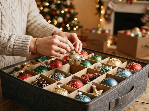 Ornament storage boxes with divided compartments for baubles