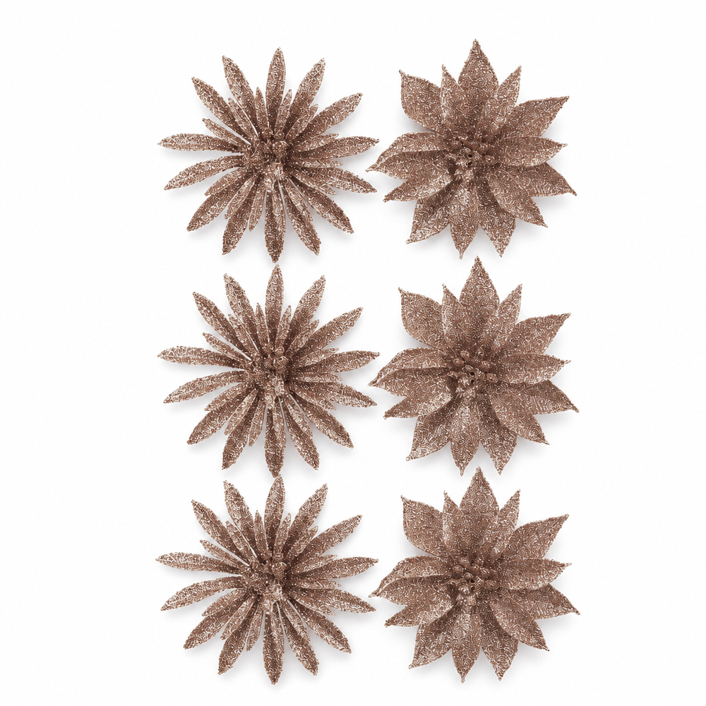 Rose Gold Glitter Flower 3pk (9.5cm)