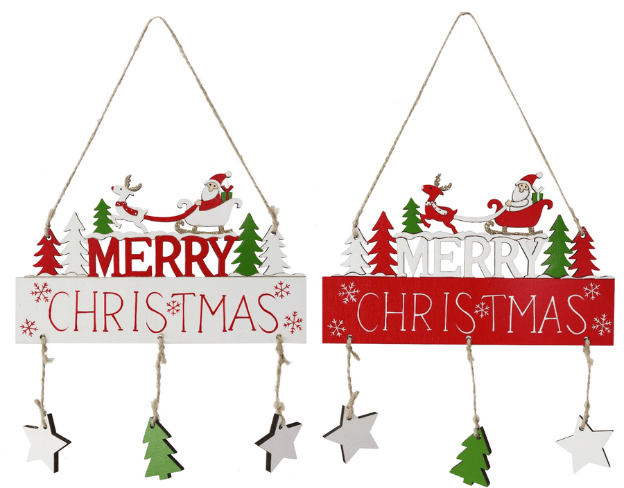 Hanging Merry Christmas Sign 2 Asst (17.5x19cm)