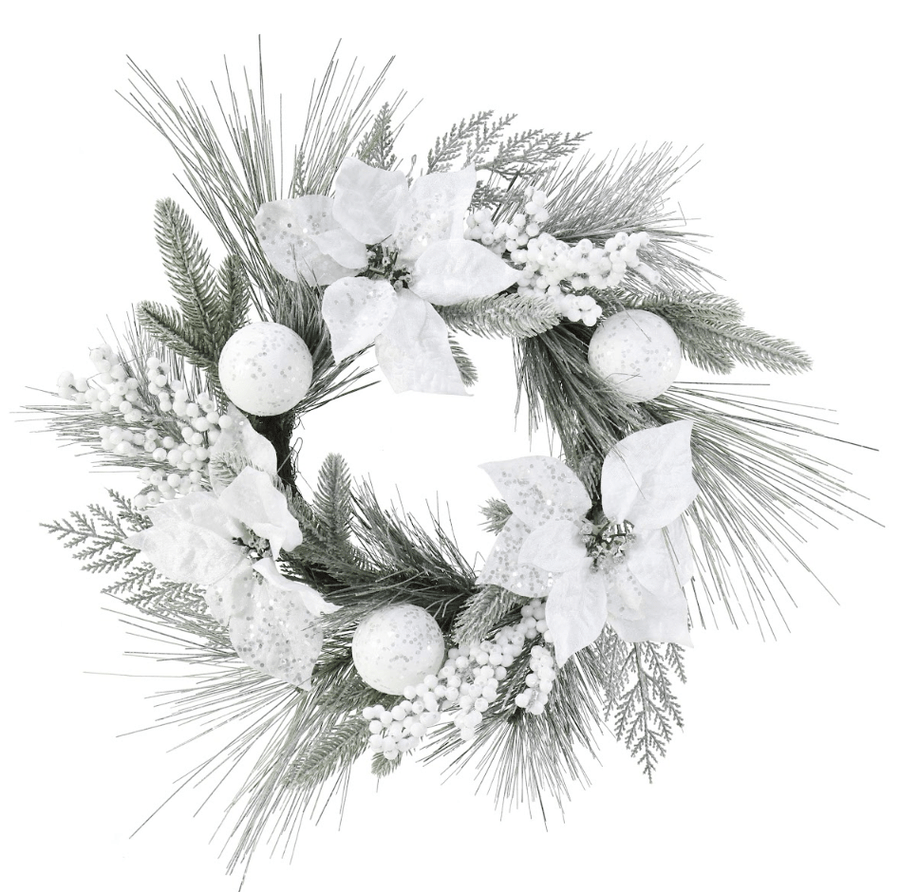 White Snow Poinsettia Wreath (58cm)