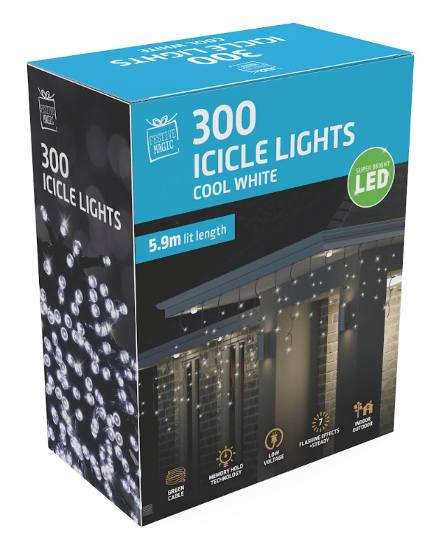 LED White Flashing Icicles 300pc