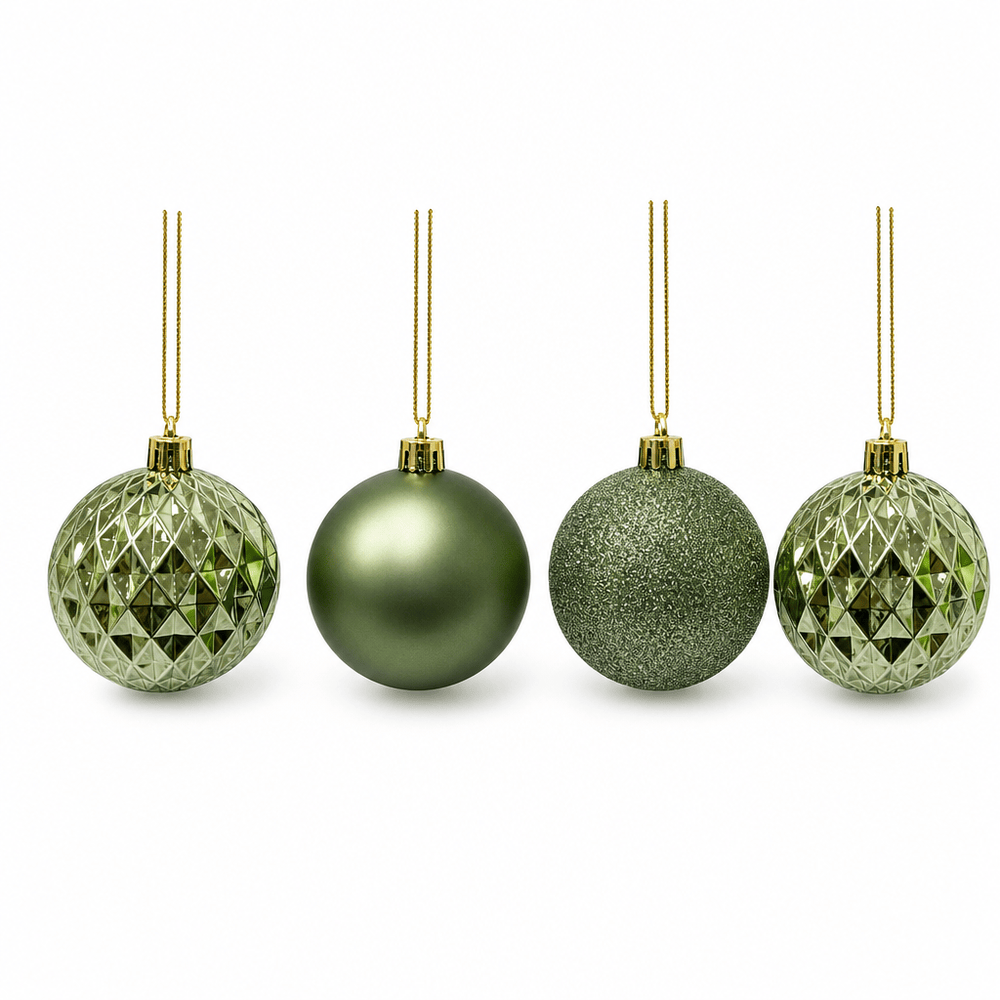 Army Green Shatterproof Baubles 4pk (8cm)