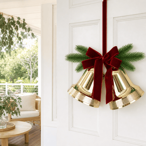 Gold Double Bells with Burgundy Ribbon (25x18cm)