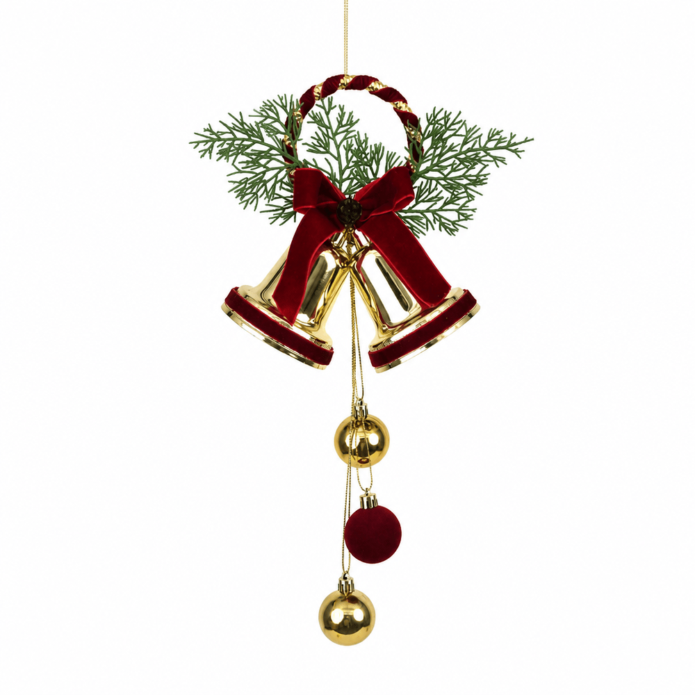 Gold Bells with Burgundy Ribbon (39x16cm)