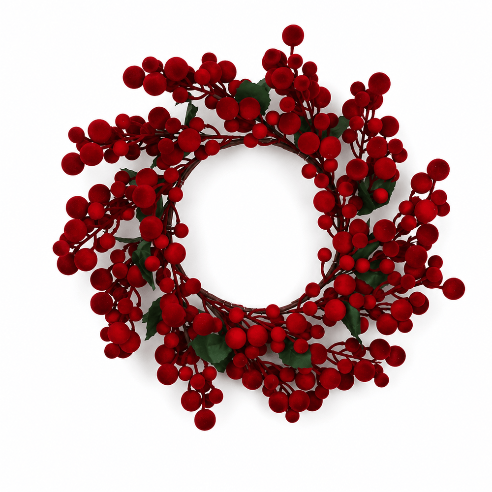 Red Flocked Berry Wreath (55cm)