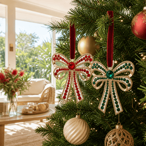 Red or Emerald Crystal Bow Ornament