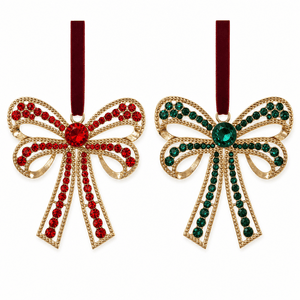 Red or Emerald Crystal Bow Ornament