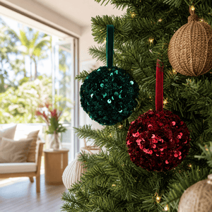 Burgundy & Emerald Sequin Baubles (8cm)