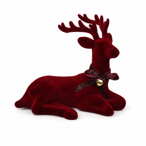 Burgundy Flocked Sitting Reindeer (19cm)