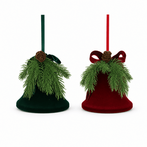 Burgundy & Emerald Flocked Bell Ornament (12.5x16cm)