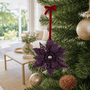 Plum Glitter Poinsettia Ornament (13cm)