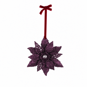 Plum Glitter Poinsettia Ornament (13cm)