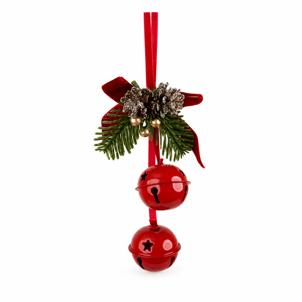 Red Bells with Burgundy Ribbon Ornament (2x5cm)