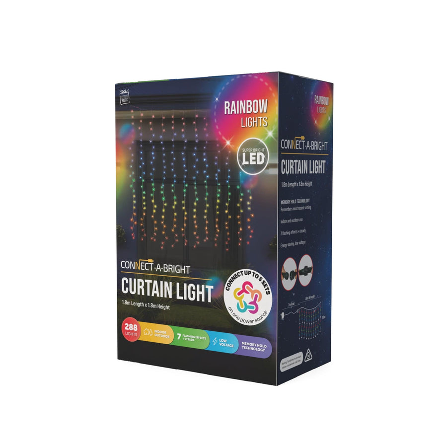 LED Flashing Rainbow Curtain Lights Connectable (1.8x1.8m)