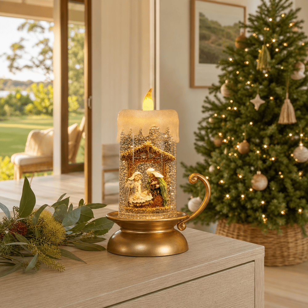 Glitter Swirl Candle Holder Nativity Timer Asst - View 1