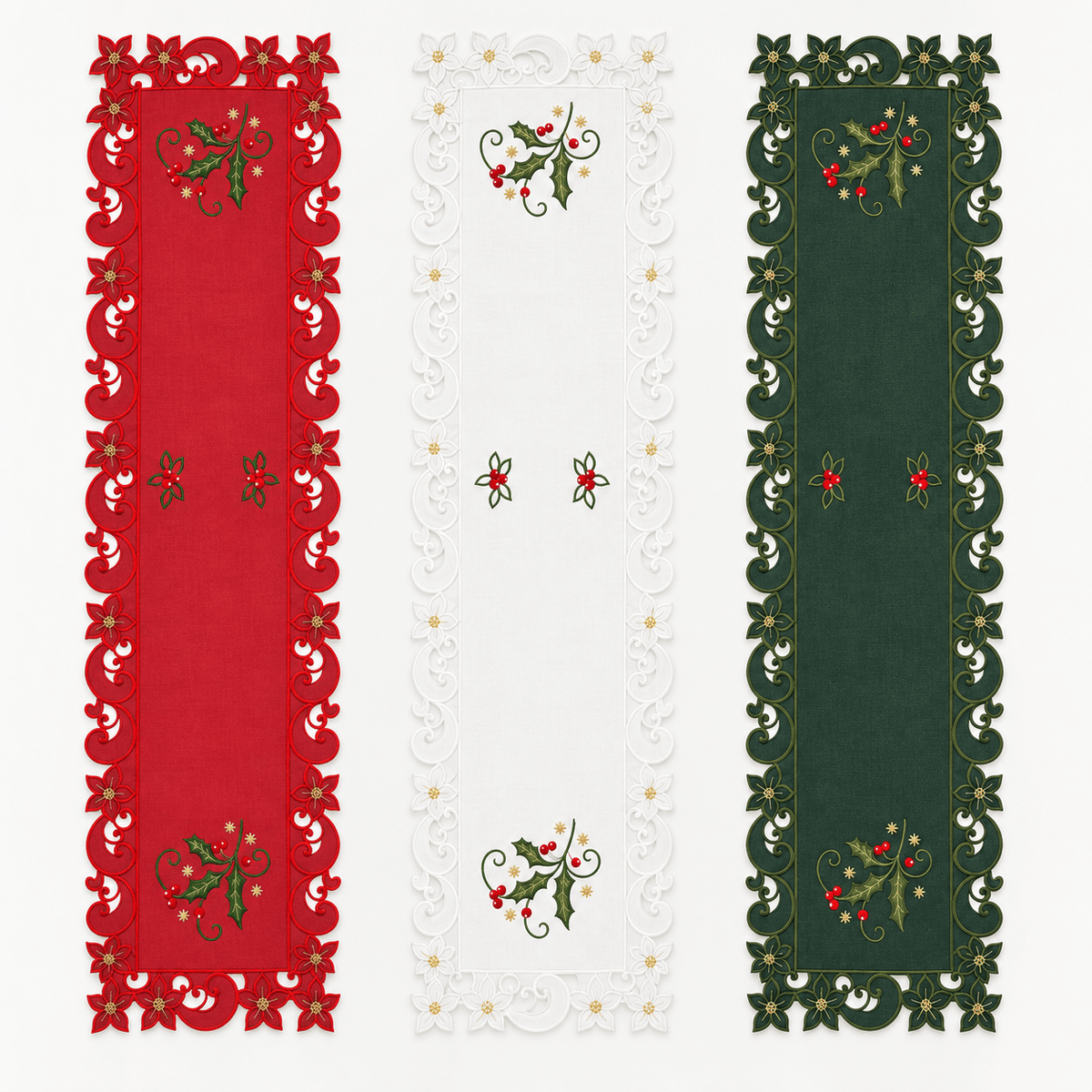 Poinsettia Embroided Runner (173cm) - View 2
