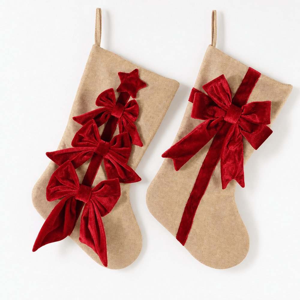 Vintage Stocking with Velvet Bow (51cm) Asst