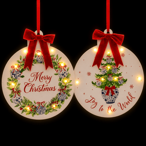 Lit Floral Plaque Red Bow (25.5cm)