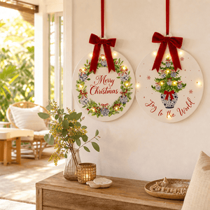Lit Floral Plaque Red Bow (25.5cm)