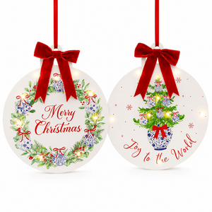 Lit Floral Plaque Red Bow (25.5cm)