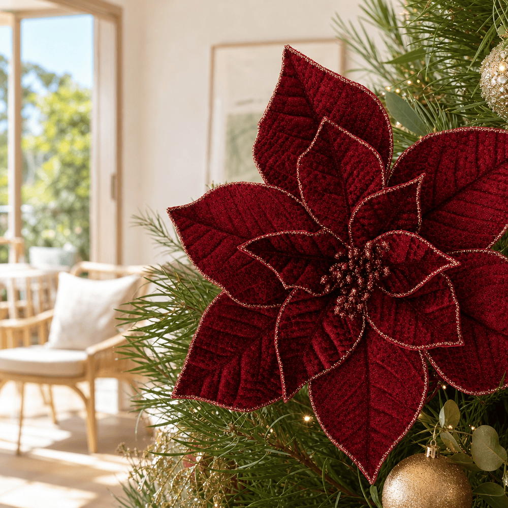 Burgundy Elegant Embossed Poinsettia Clip - View 1