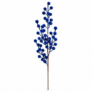 Blue Flocked Berry Spray (43cm)