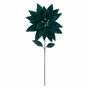 Green Velvet Poinsettia Glitter Stem