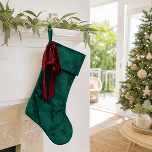 Green Velvet Stocking styled in an Australian Christmas setting