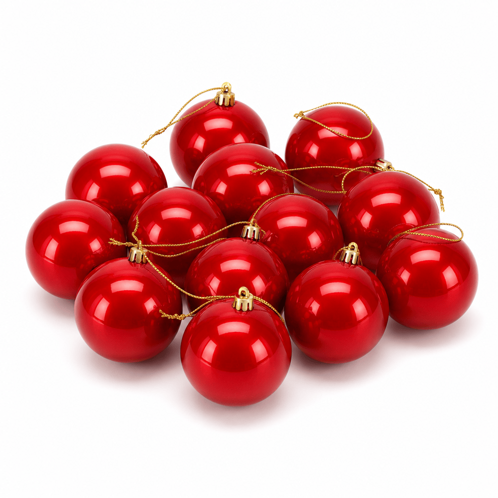 Red Pearl Baubles 12pk (8cm)