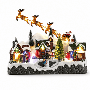 LED Santa's Midnight Flight Village Scene
