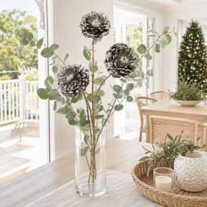 Champagne Metallic Triple-Head Floral Stem arranged in a glass vase