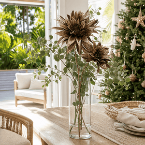 Champagne Metallic Double-Head Floral Stem arranged in a glass vase