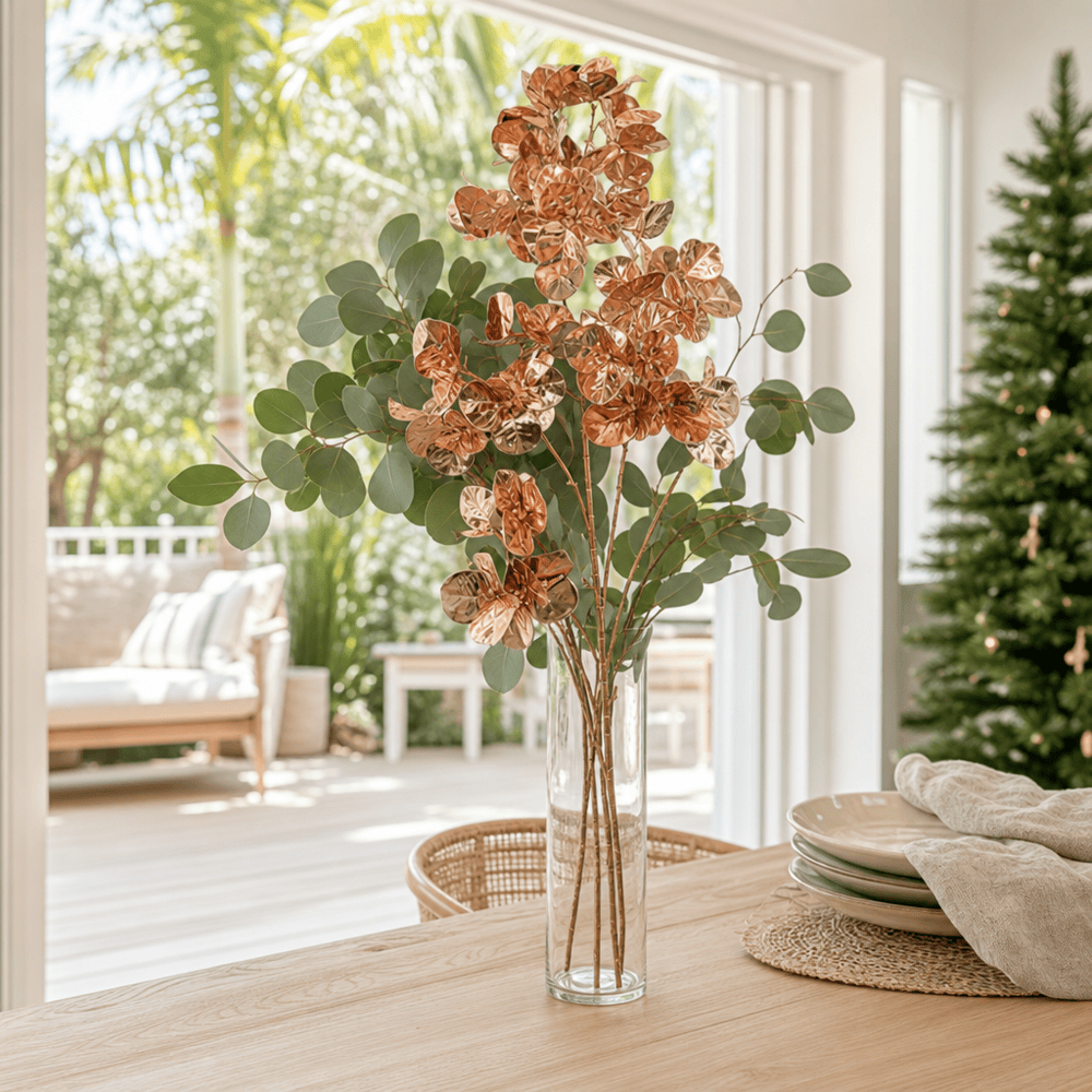 Copper Flower Cluster 4 Head Stem arranged in a glass vase