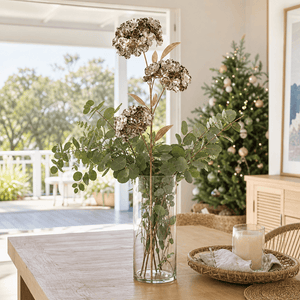 Champagne Triple-Head Floral Stem arranged in a glass vase