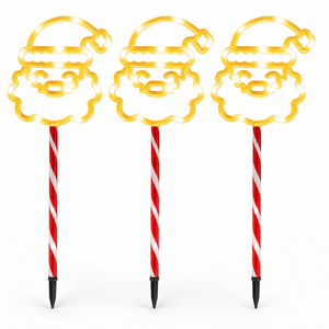 LED Solar Candy Santa Face Path Lights 3pk