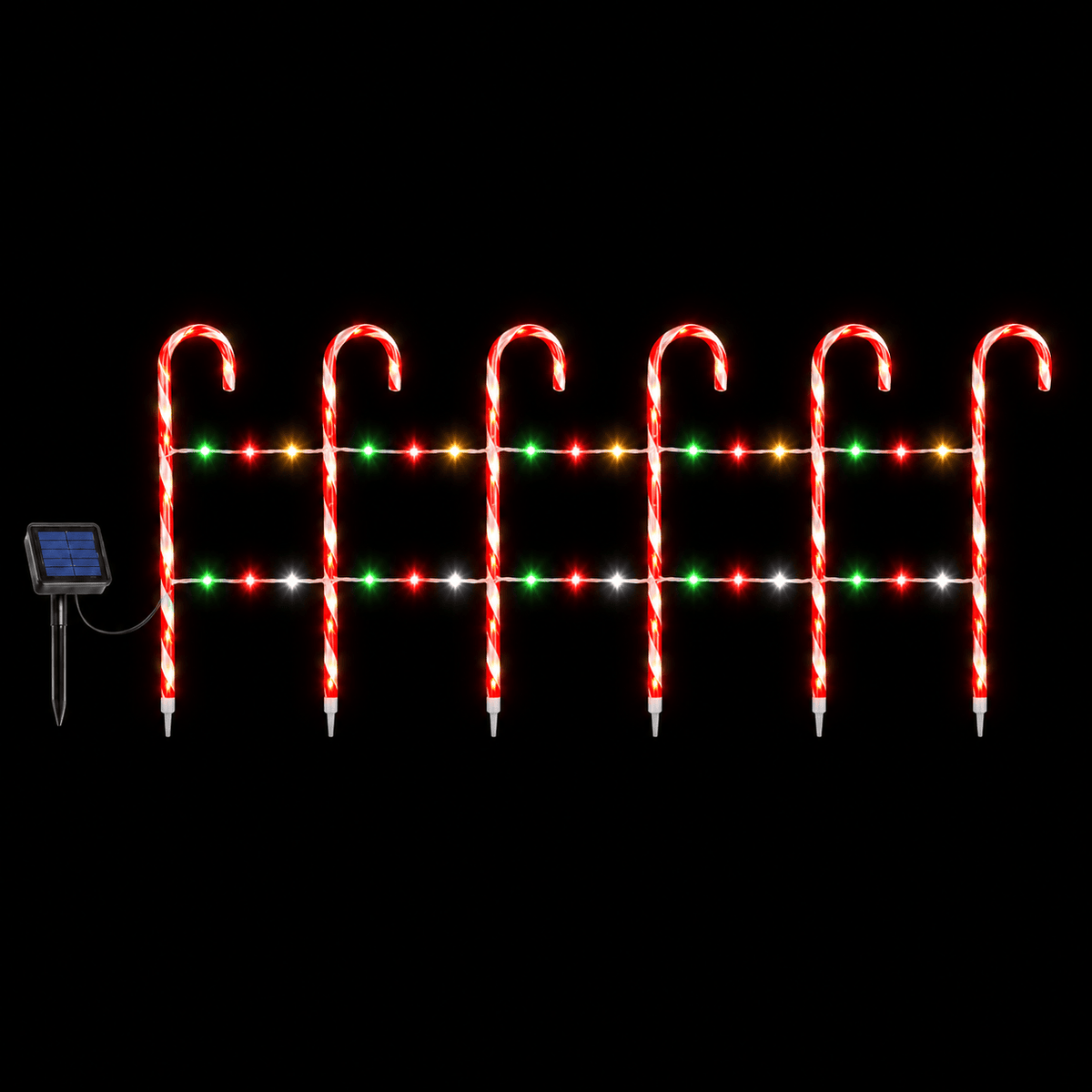LED Solar Candy Cane Fence Multi (4.5m) 6pk - View 2