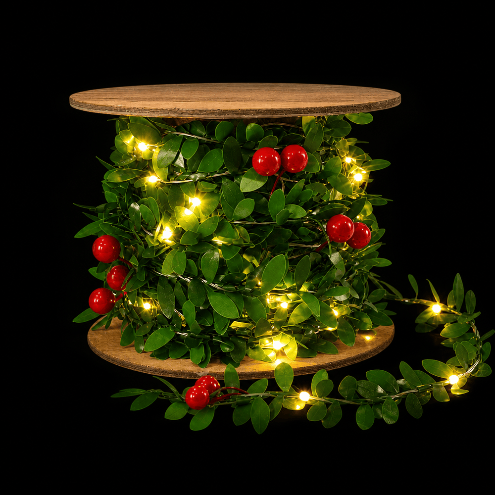 LED Battery Operated Lit Holly Berry Garland (3m)