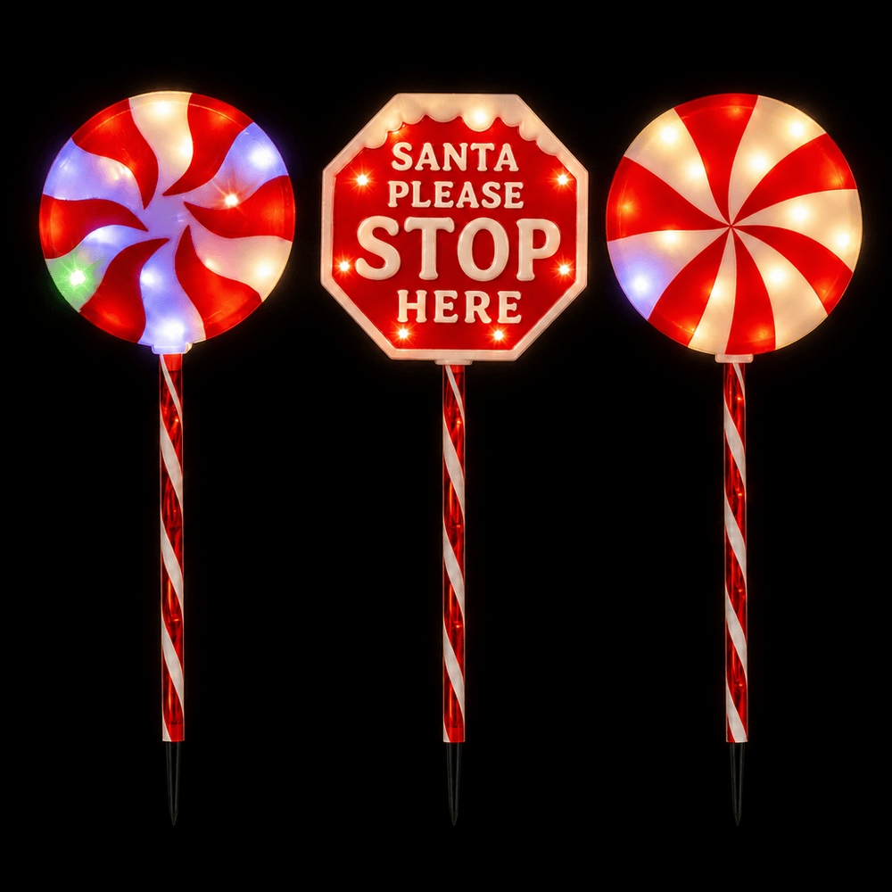 LED Jumbo Stop Sign with Lollipops Path Lights (82cm) 3pk