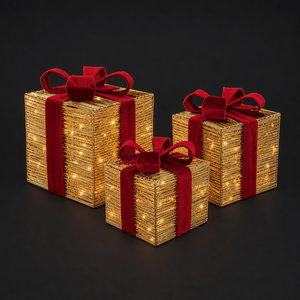 LED Metallic String Presents Gold and Red 3pc
