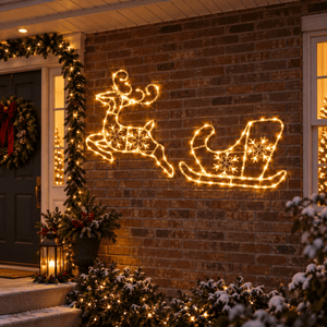 LED Acrylic Reindeer and Sleigh Motif Dual Colour - View 4