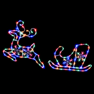 LED Acrylic Reindeer and Sleigh Motif Dual Colour - View 3