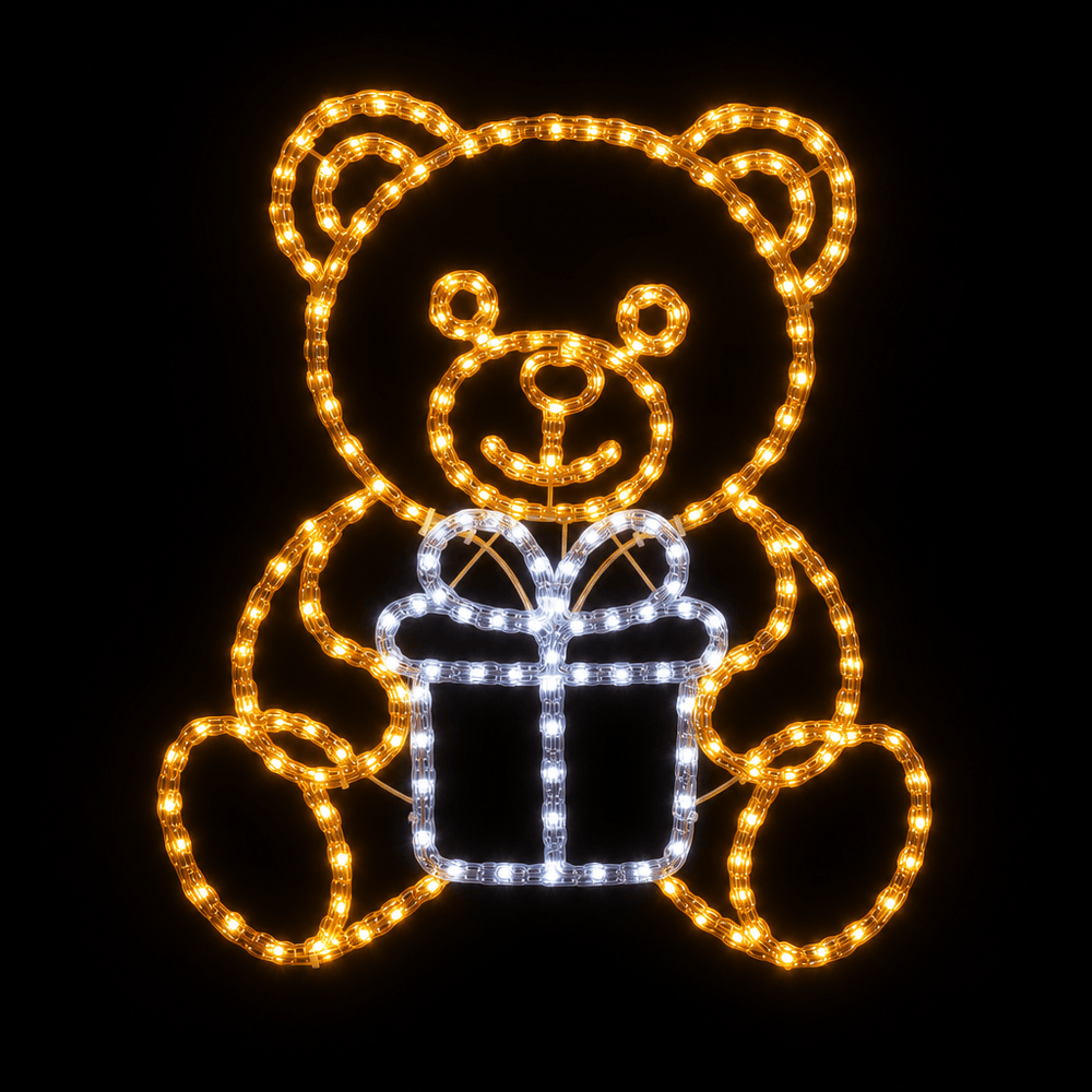 LED Acrylic Bear and Present Motif (42cm) - View 2