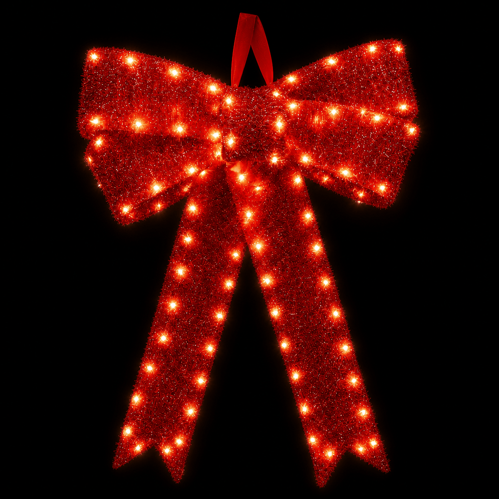 LED 3D Red Tinsel Bow (60cm)