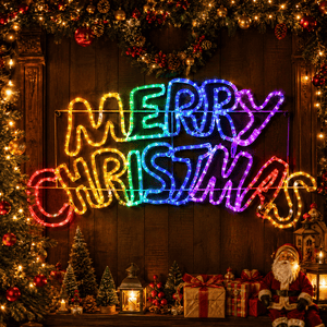 LED Ropelight Curved Merry Christmas Motif Rainbow