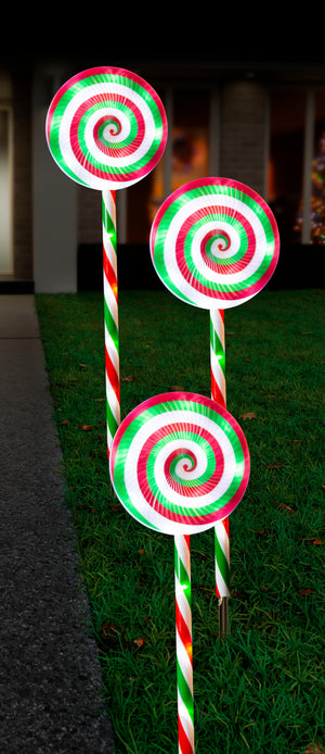 LED Flashing Peppermint Lollipop Path Lights (3pk)