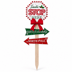 Santa Stop Here Stake with Bow (75cm)