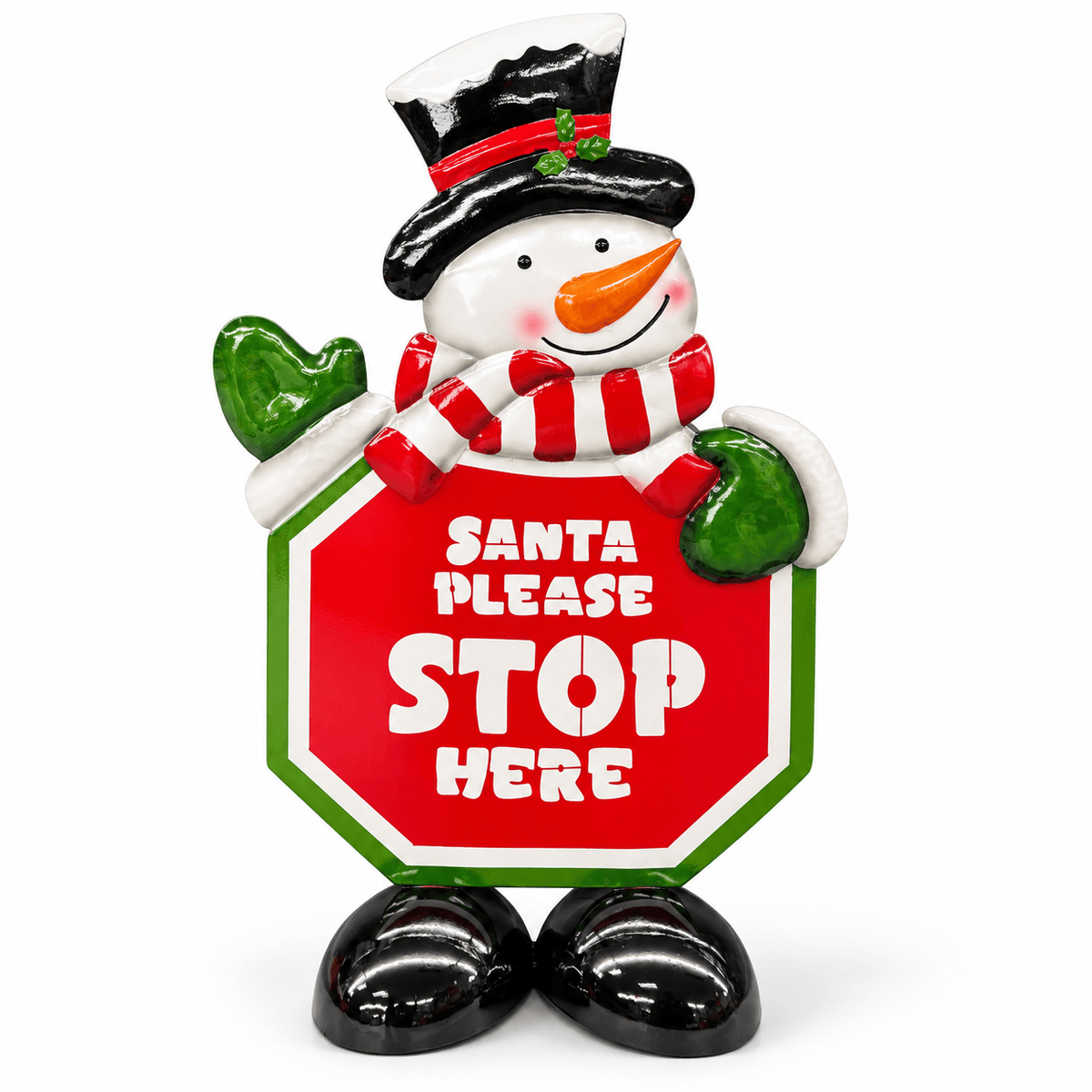 Metal Stop Here Snowman Sign - View 2