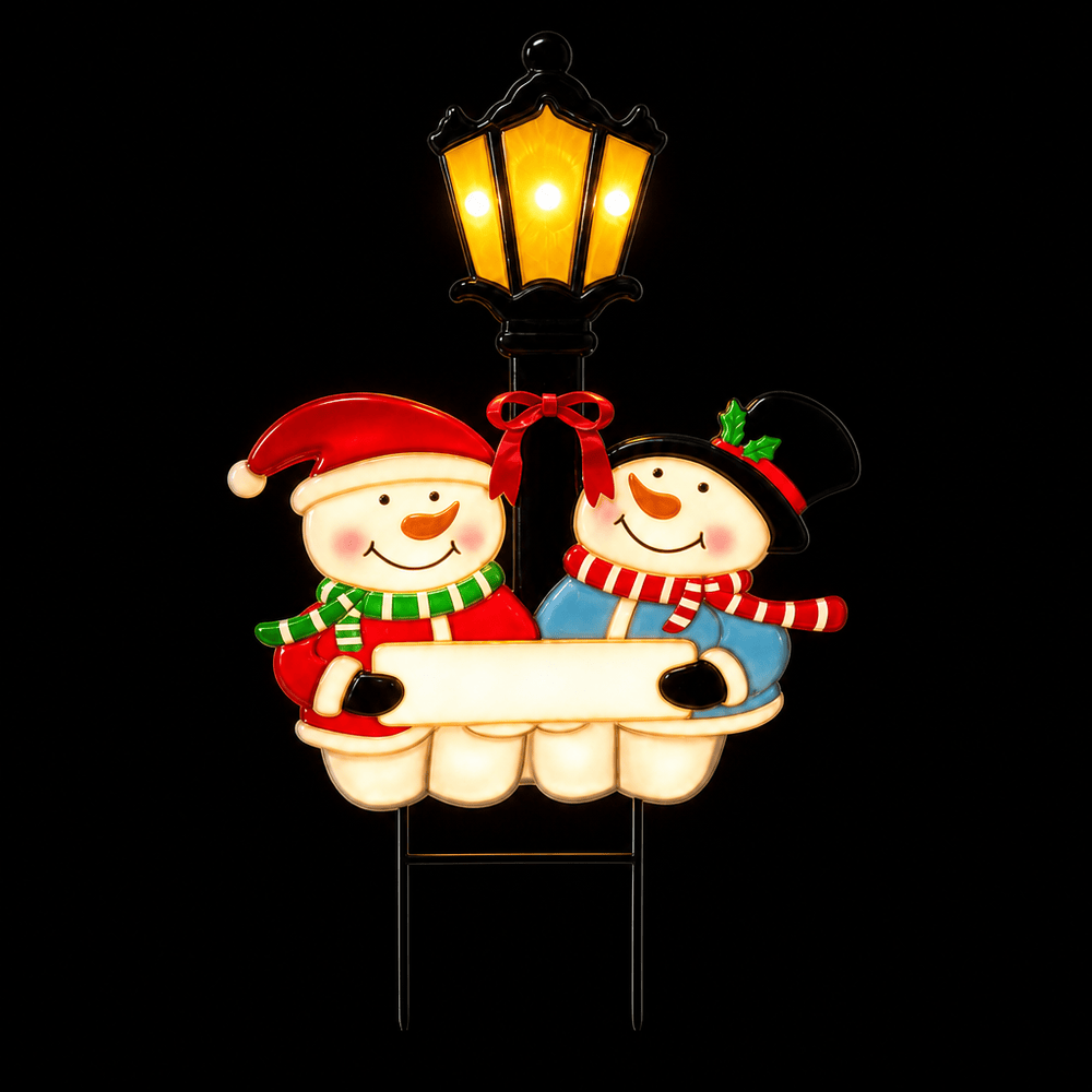 LED Metal Snowmen and Lantern Stake Sign - View 2