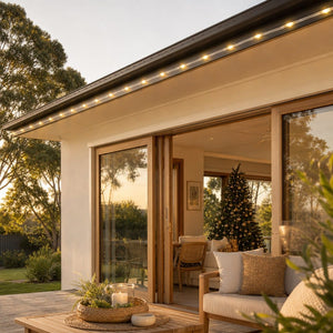 LED Premium Solar Straight Strip Light White-Warm White styled in an Australian Christmas setting