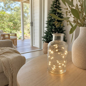 LED 20 Battery Operated Silver Wire Lights Warm White styled in an Australian Christmas setting